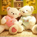 White 2.5 Feet Couple Teddy Bears holding LOVE YOU heart